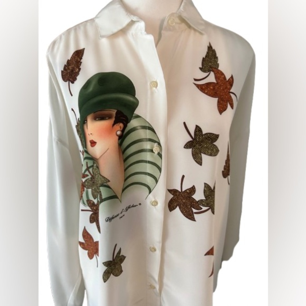 Stunning Autumn DEFENSE B’AFFICHER Blouse Leaf Medium Fall Shirt Top Vintage 90s - Picture 7 of 16
